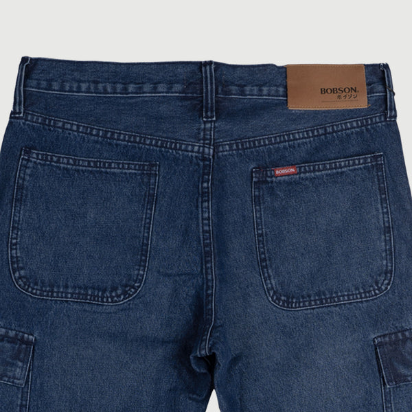 Bobson Japanese Men's Basic Denim Cargo Pants for Men Trendy Fashion High Quality Apparel Comfortable Casual Jeans for Men Mid Waist 151604 (Dark Shade)
