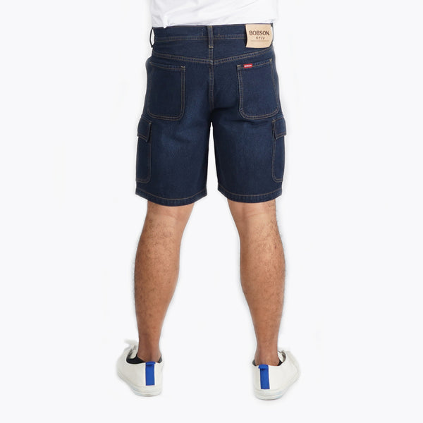 Bobson Japanese Men's Basic Denim Cargo Short for Men Trendy Fashion High Quality Apparel Comfortable Casual Maong short for Men Mid Waist 152125 (Dark Shade)