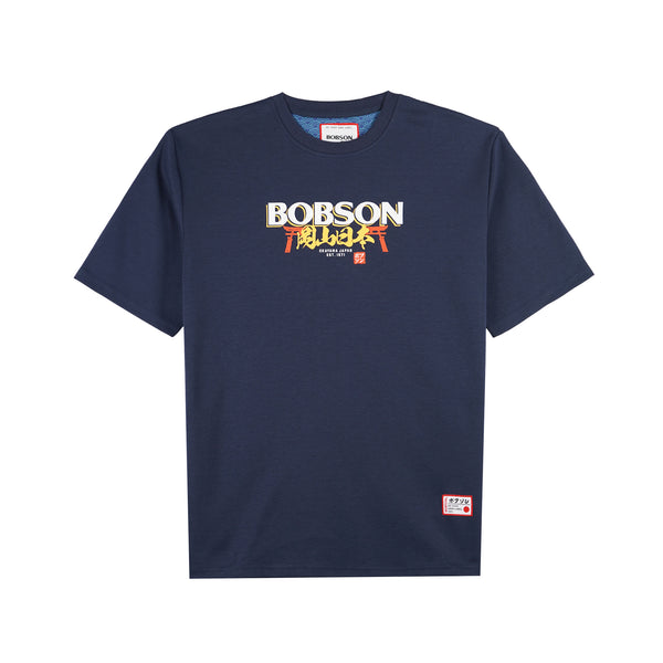 Bobson Japanese Men's Basic Tees Round Neck Tees for Men Trendy fashion High Quality Apparel Comfortable Casual Top for Men Boxy Fit 116854 (Navy)